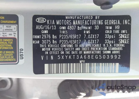 2014 Kia Sorento Lx from USA, damaged, VIN 5XYKT3A68EG503992